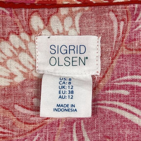Sigrid Olsen Floral Hawaiian Print 3/4 Bell Sleeve Linen Blend Shift Dress 8 - Picture 10 of 11